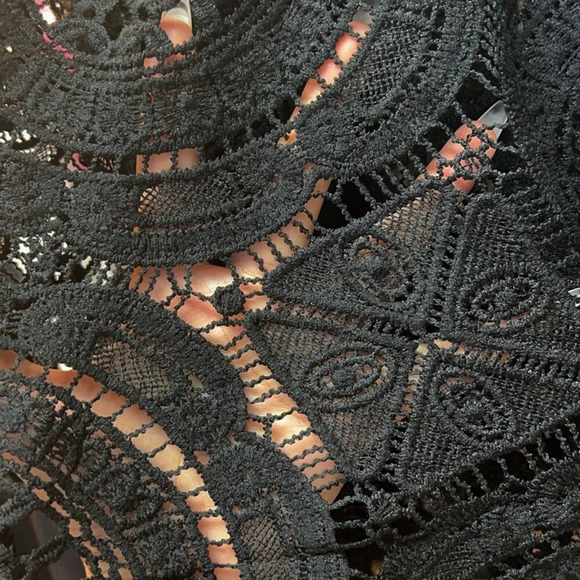 Black Casual Women's Sexy Cut Out Lace See-Through Flare Sleeve Blouse - Picture 6 of 6